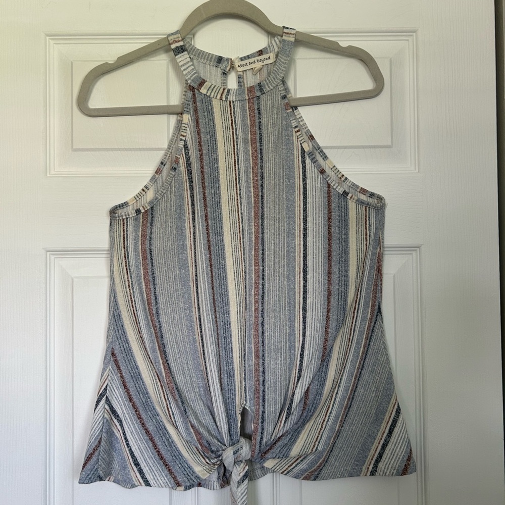Blue Striped Halter Tank Top